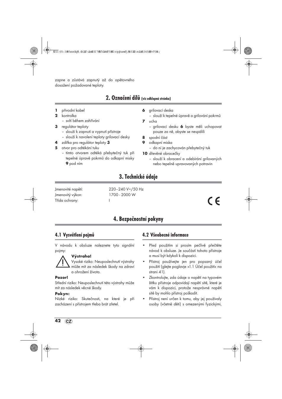 Označení dílů, Technické údaje, Bezpečnostní pokyny | 1 vysvětlení pojmů, 2 všeobecné informace | Silvercrest STYG 2000 A2 User Manual | Page 44 / 70