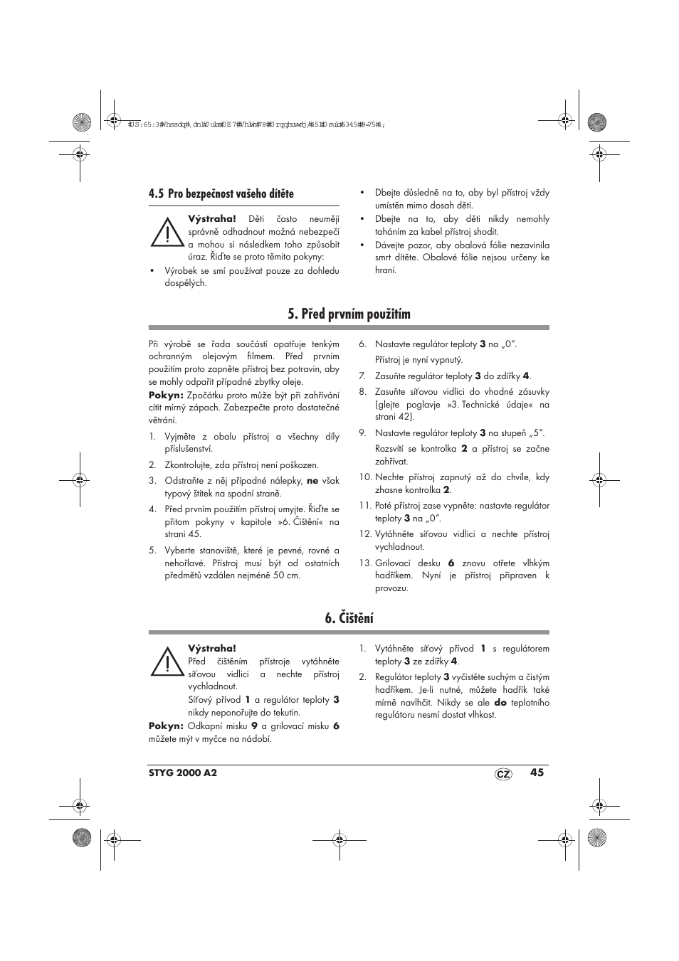 Před prvním použitím, Čištění, 5 pro bezpečnost vašeho dítěte | Silvercrest STYG 2000 A2 User Manual | Page 47 / 70