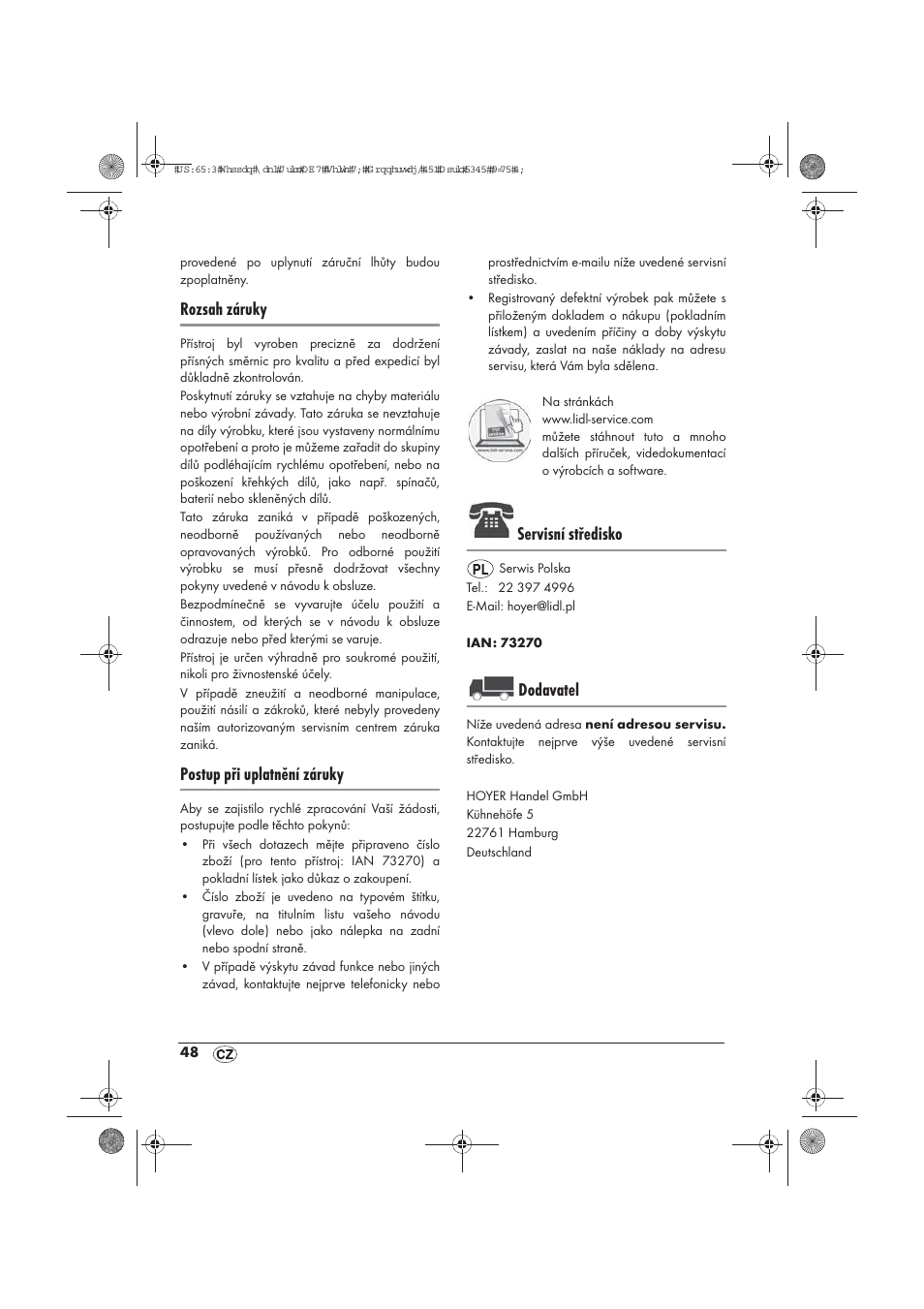 Rozsah záruky, Postup při uplatnění záruky, Servisní středisko | Dodavatel | Silvercrest STYG 2000 A2 User Manual | Page 50 / 70