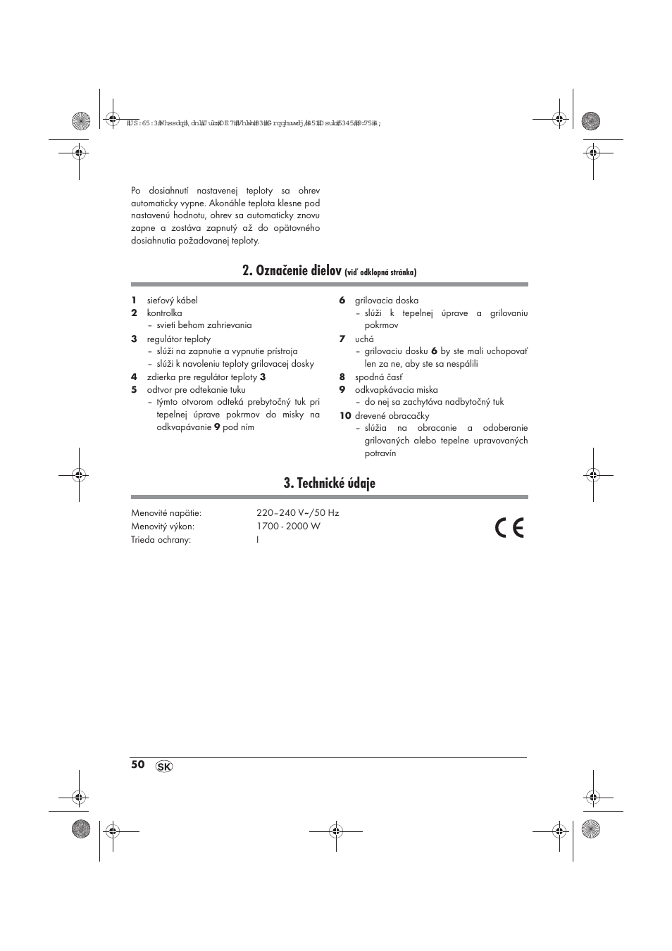 Označenie dielov, Technické údaje | Silvercrest STYG 2000 A2 User Manual | Page 52 / 70