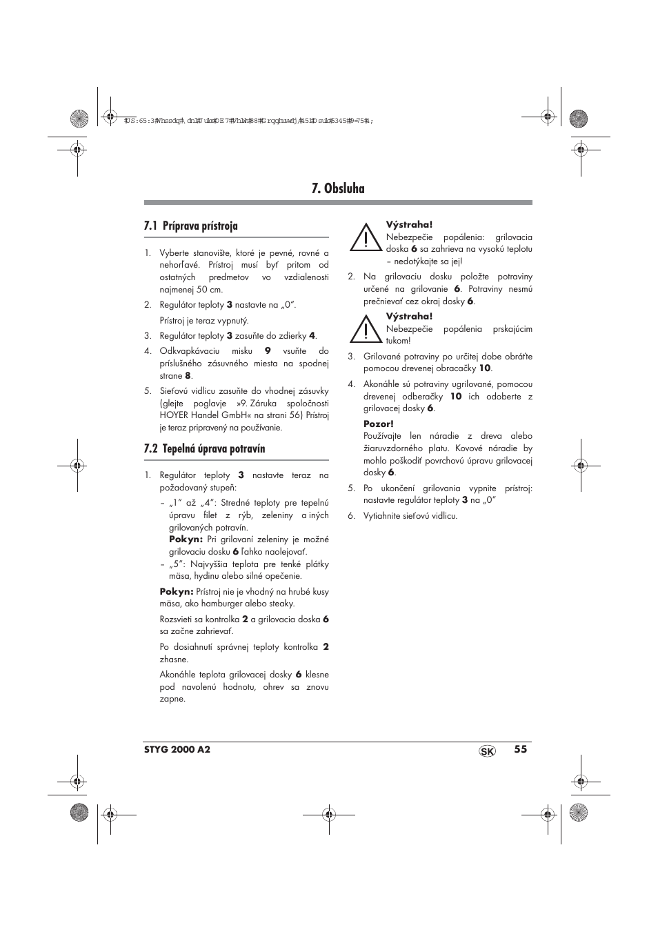 Obsluha, 1 príprava prístroja, 2 tepelná úprava potravín | Silvercrest STYG 2000 A2 User Manual | Page 57 / 70