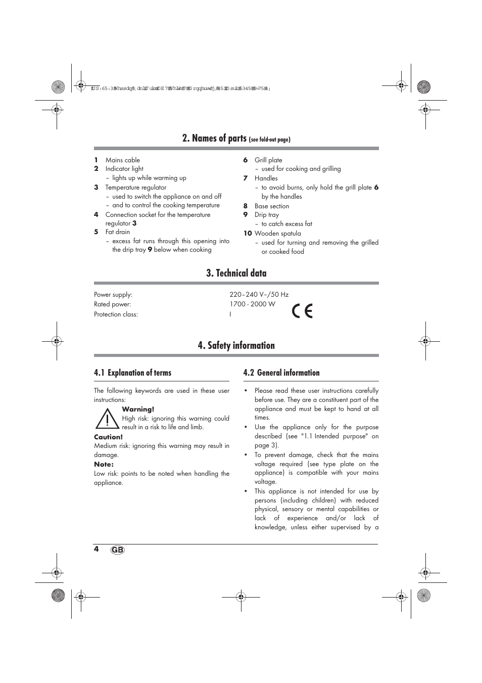 Names of parts, Technical data, Safety information | 1 explanation of terms, 2 general information | Silvercrest STYG 2000 A2 User Manual | Page 6 / 70