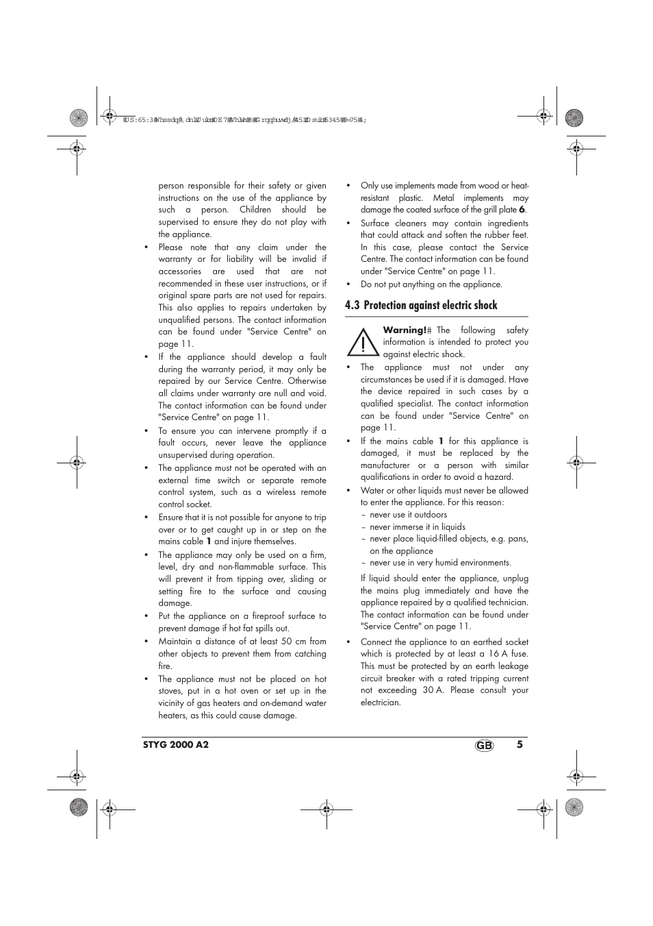 3 protection against electric shock | Silvercrest STYG 2000 A2 User Manual | Page 7 / 70