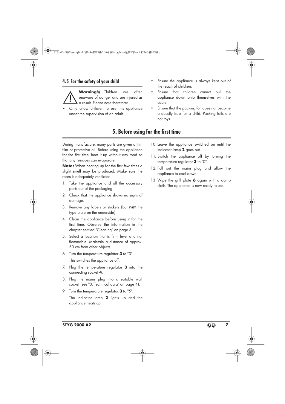 Before using for the first time, 5 for the safety of your child | Silvercrest STYG 2000 A2 User Manual | Page 9 / 70