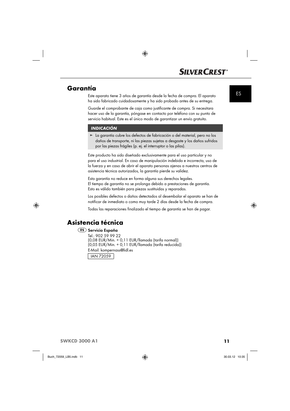Garantía, Asistencia técnica | Silvercrest SWKCD 3000 A1 User Manual | Page 13 / 49