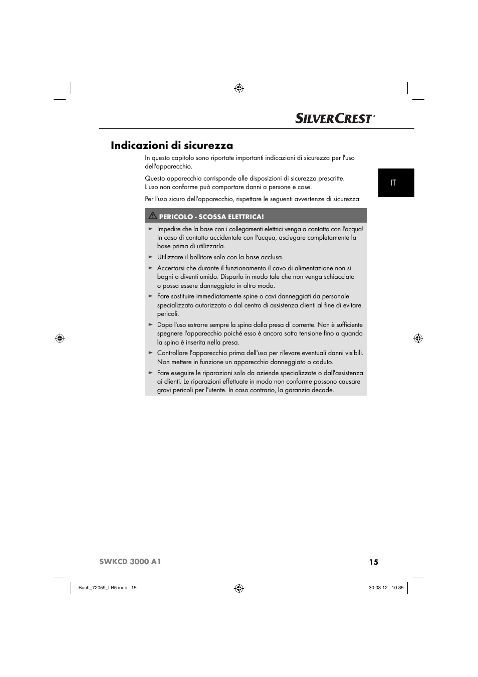 Indicazioni di sicurezza | Silvercrest SWKCD 3000 A1 User Manual | Page 17 / 49