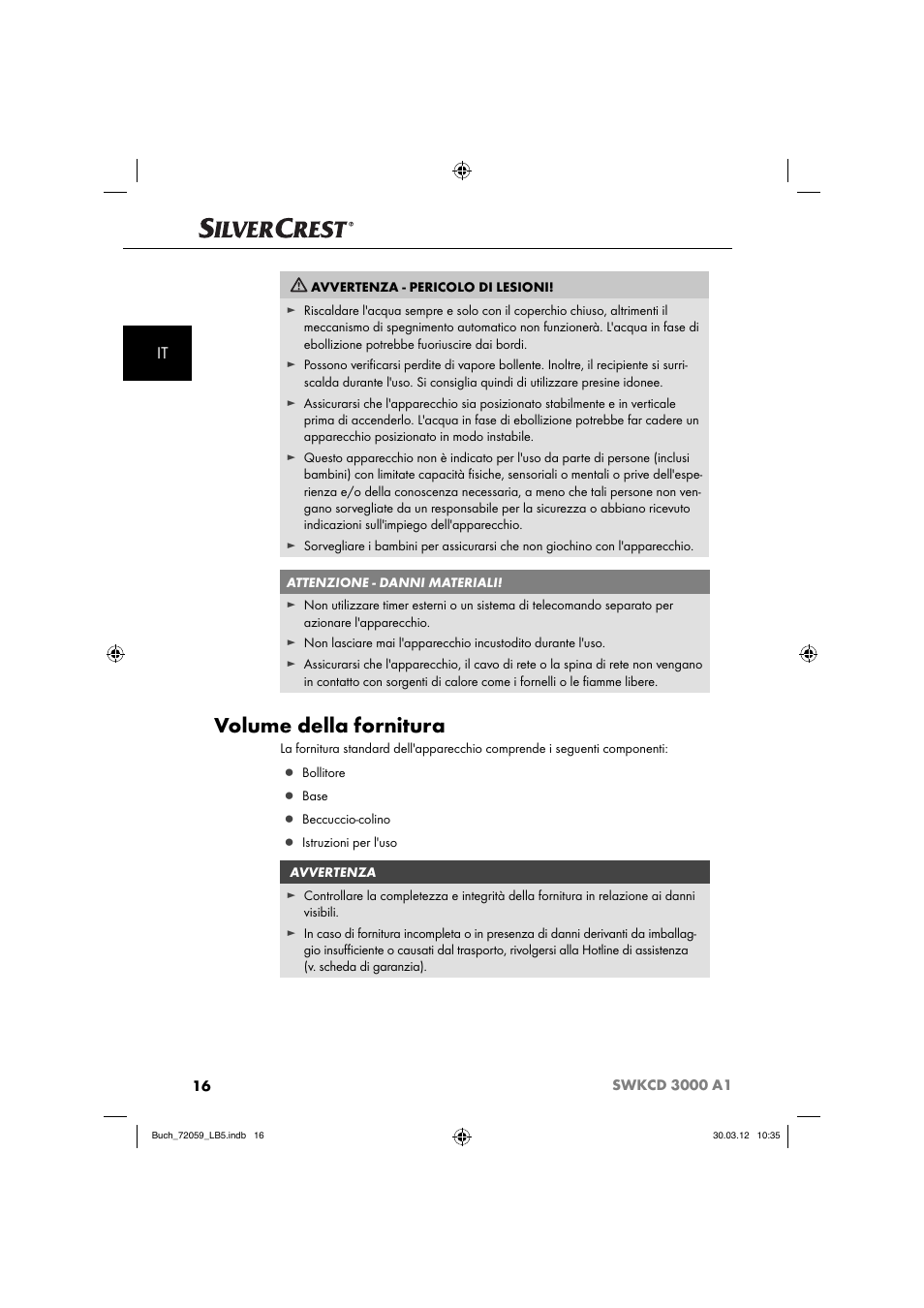 Volume della fornitura | Silvercrest SWKCD 3000 A1 User Manual | Page 18 / 49