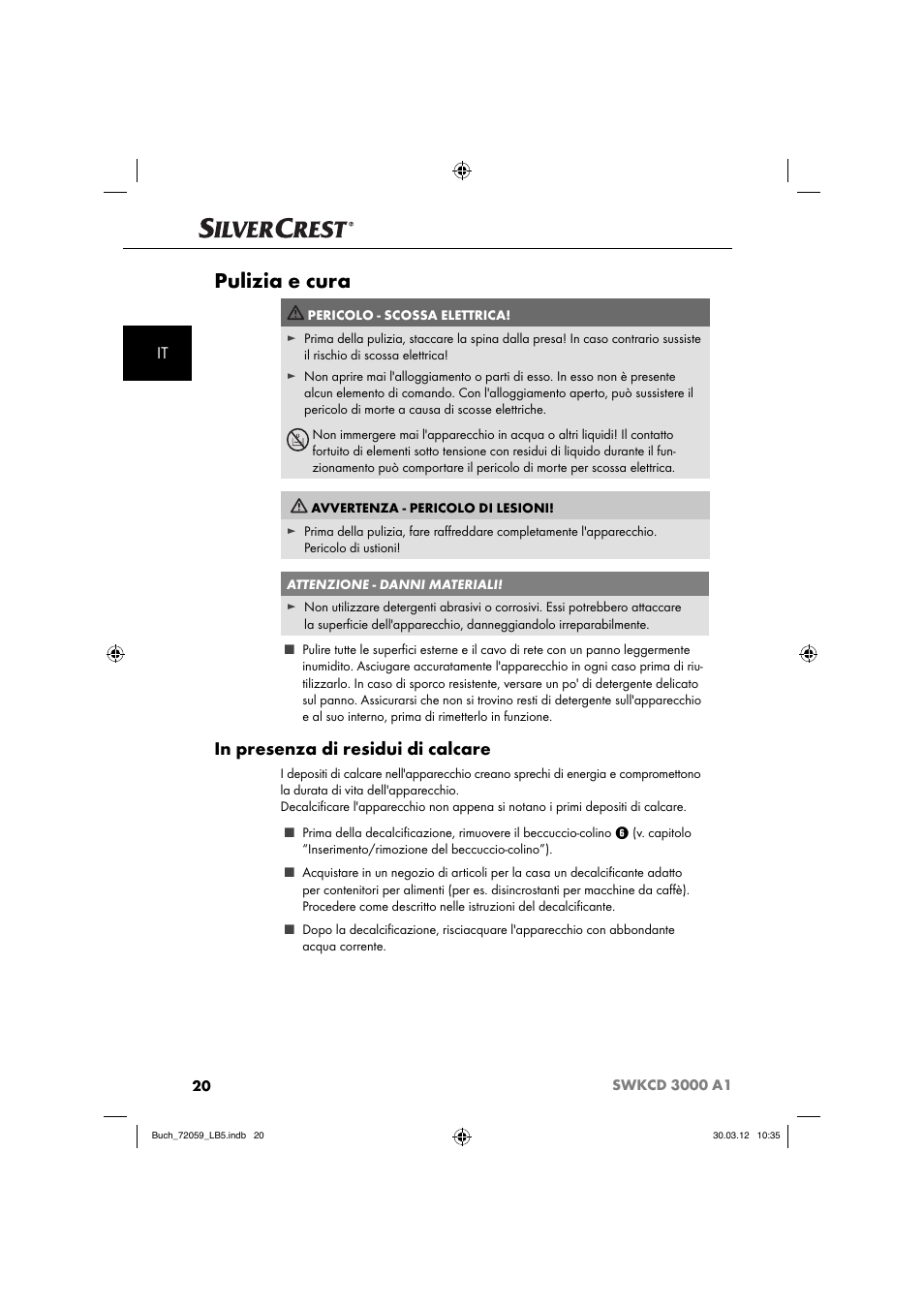 Pulizia e cura | Silvercrest SWKCD 3000 A1 User Manual | Page 22 / 49