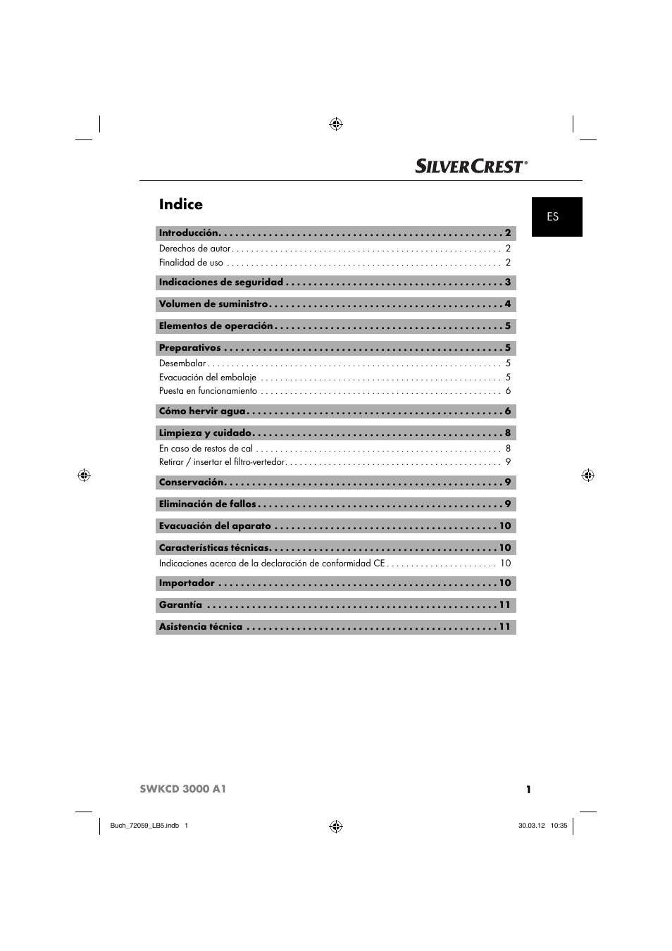 Indice | Silvercrest SWKCD 3000 A1 User Manual | Page 3 / 49