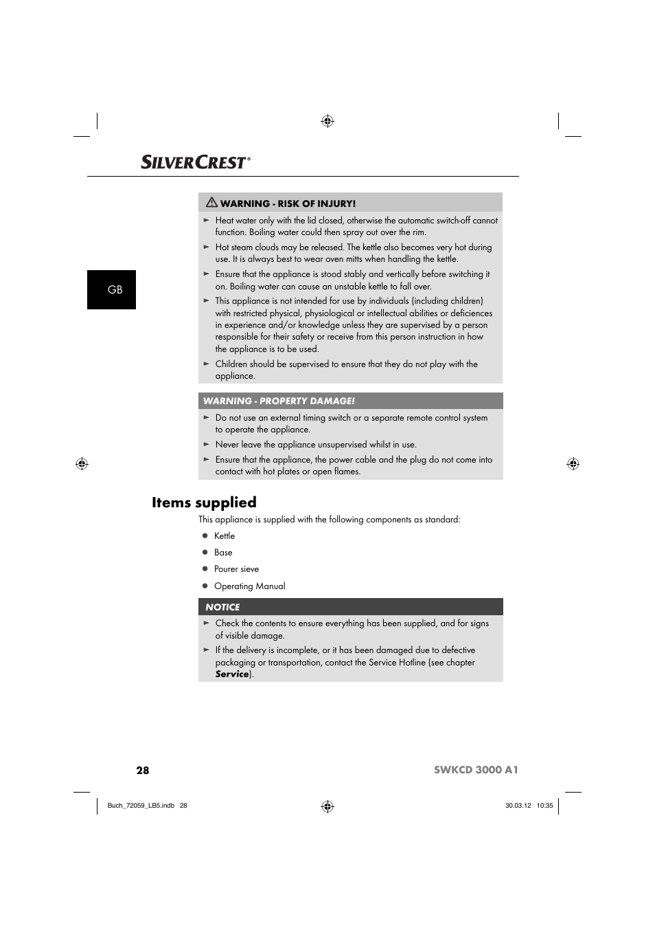 Items supplied | Silvercrest SWKCD 3000 A1 User Manual | Page 30 / 49