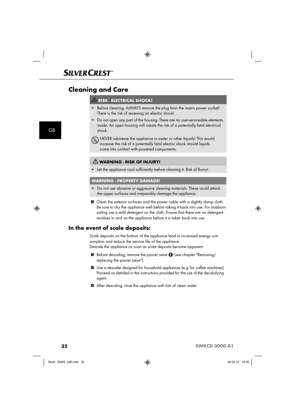 Cleaning and care | Silvercrest SWKCD 3000 A1 User Manual | Page 34 / 49