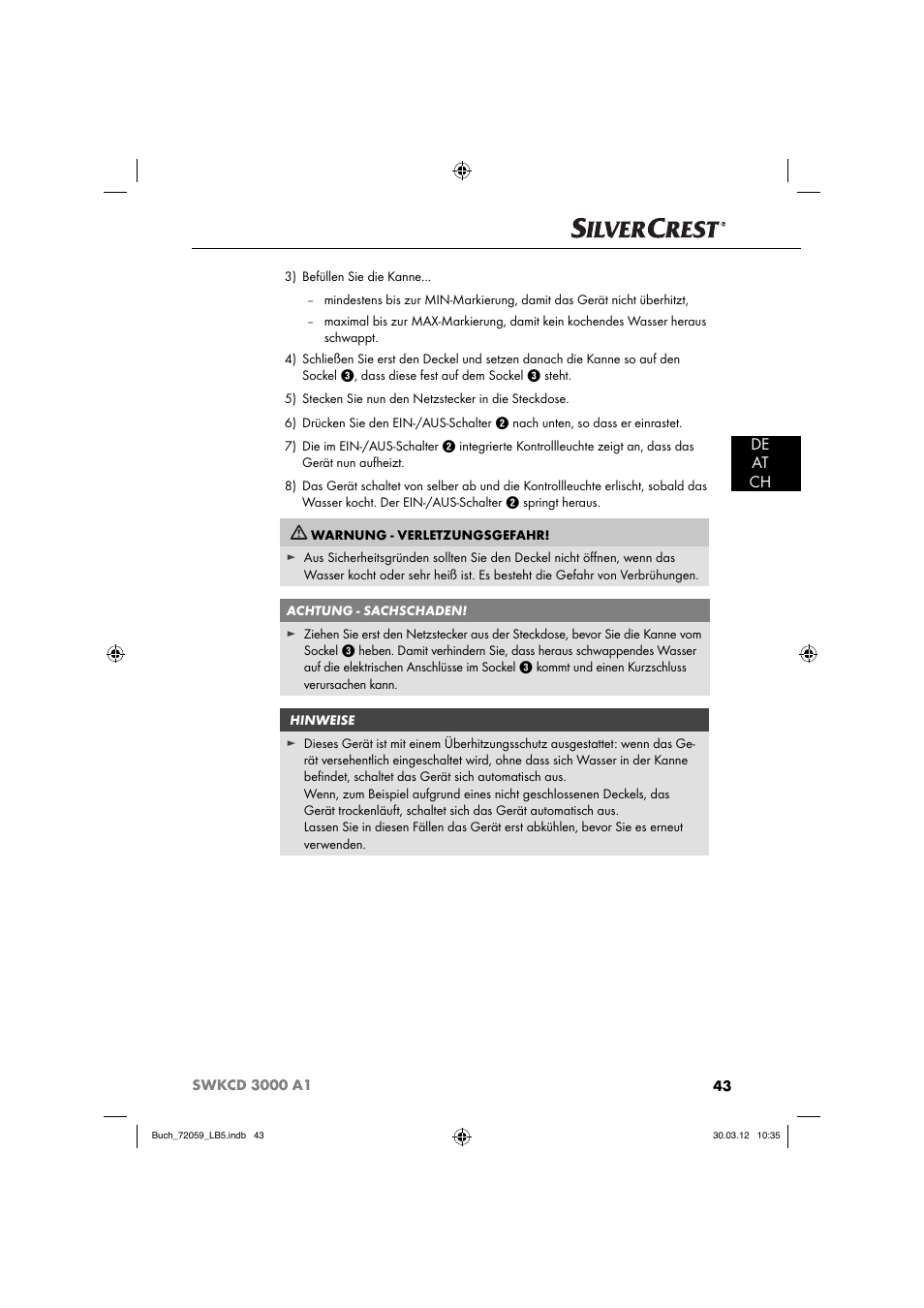 De at ch | Silvercrest SWKCD 3000 A1 User Manual | Page 45 / 49