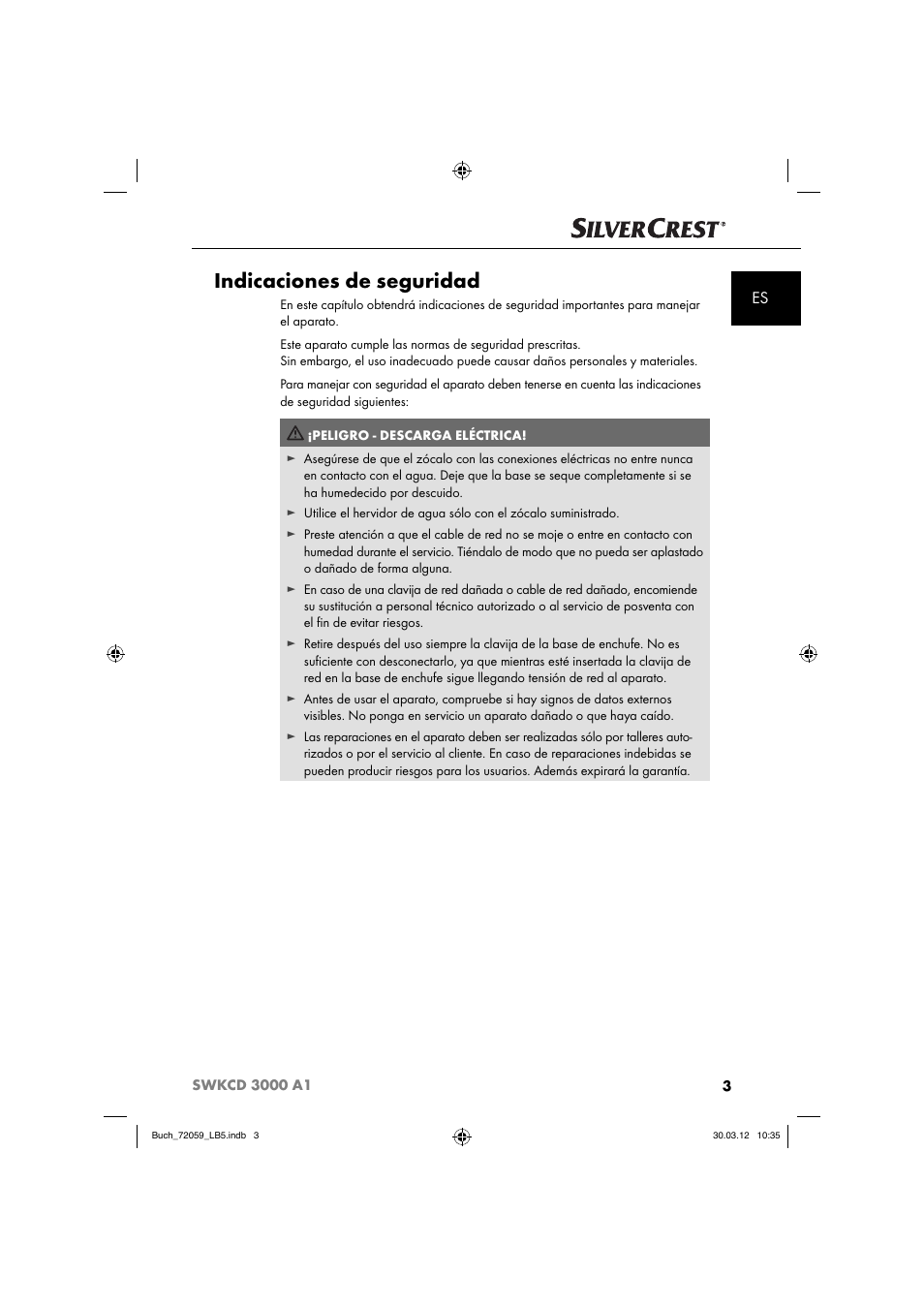 Indicaciones de seguridad | Silvercrest SWKCD 3000 A1 User Manual | Page 5 / 49