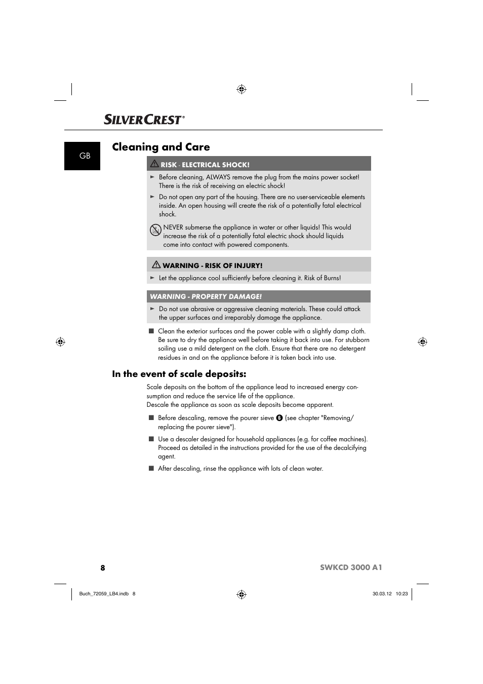 Cleaning and care | Silvercrest SWKCD 3000 A1 User Manual | Page 10 / 61