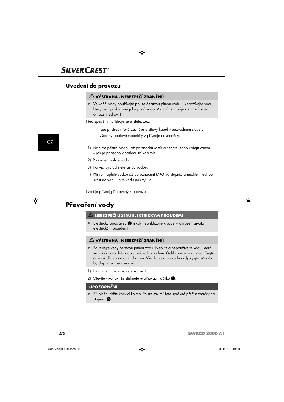 Převaření vody, Uvedení do provozu | Silvercrest SWKCD 3000 A1 User Manual | Page 44 / 61