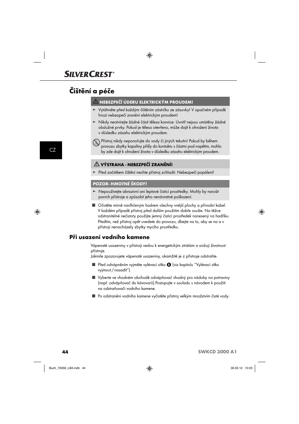 Čištění a péče, Při usazení vodního kamene | Silvercrest SWKCD 3000 A1 User Manual | Page 46 / 61