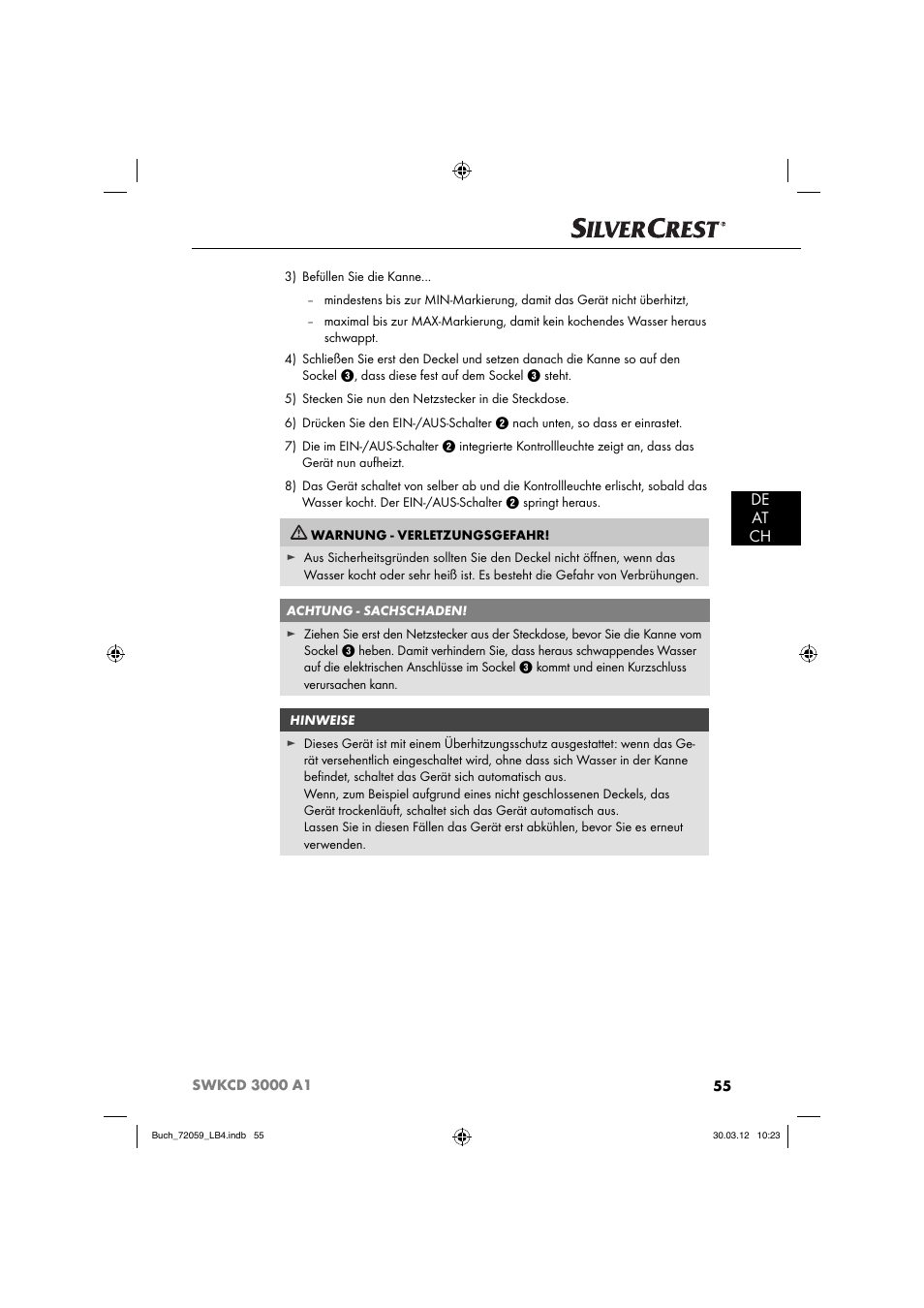 De at ch | Silvercrest SWKCD 3000 A1 User Manual | Page 57 / 61