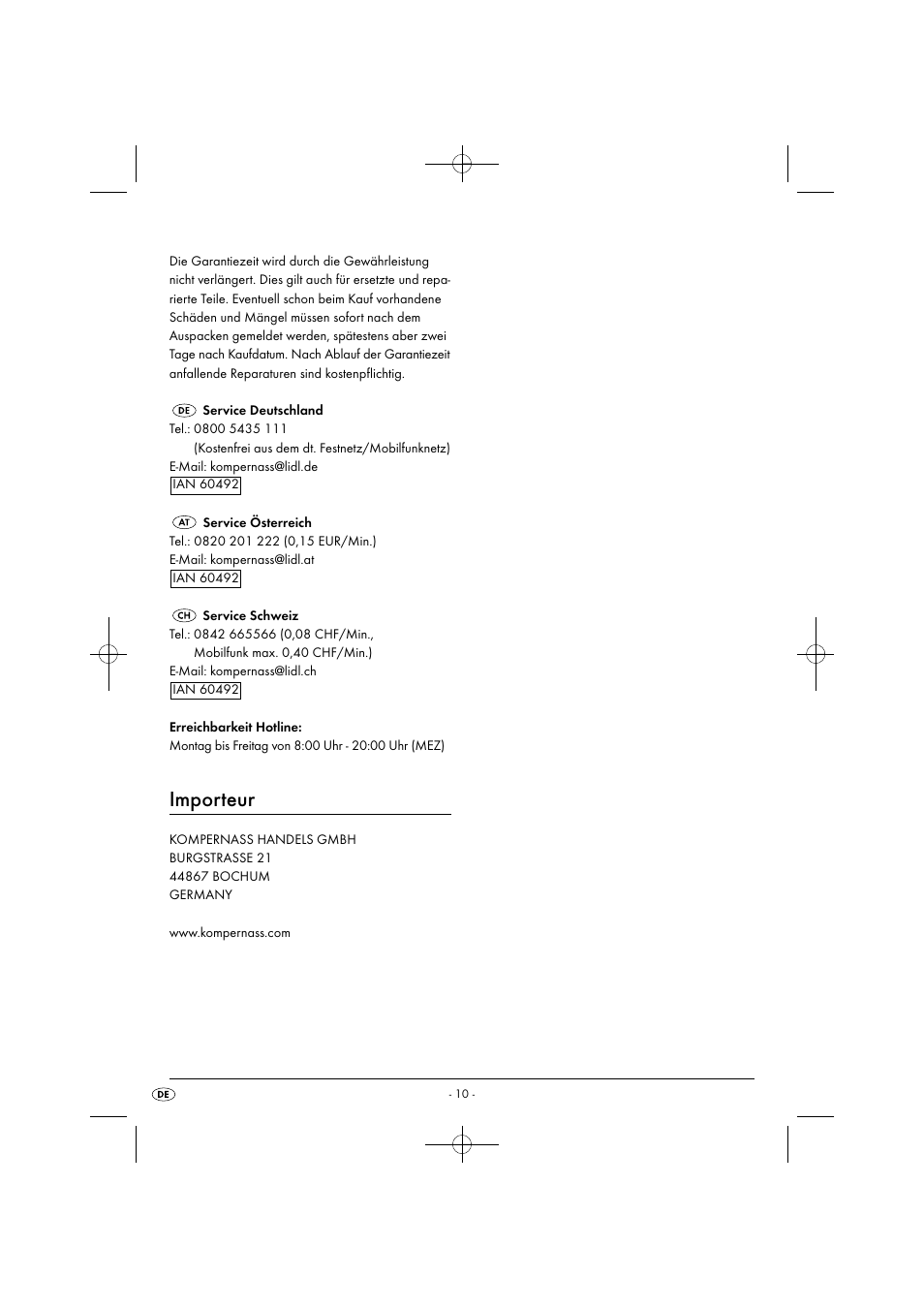 Importeur | Silvercrest SHMS 300 B1 User Manual | Page 13 / 44