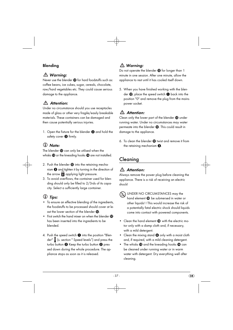 Cleaning, Blending warning, Attention | Tips, Warning | Silvercrest SHMS 300 B1 User Manual | Page 40 / 44