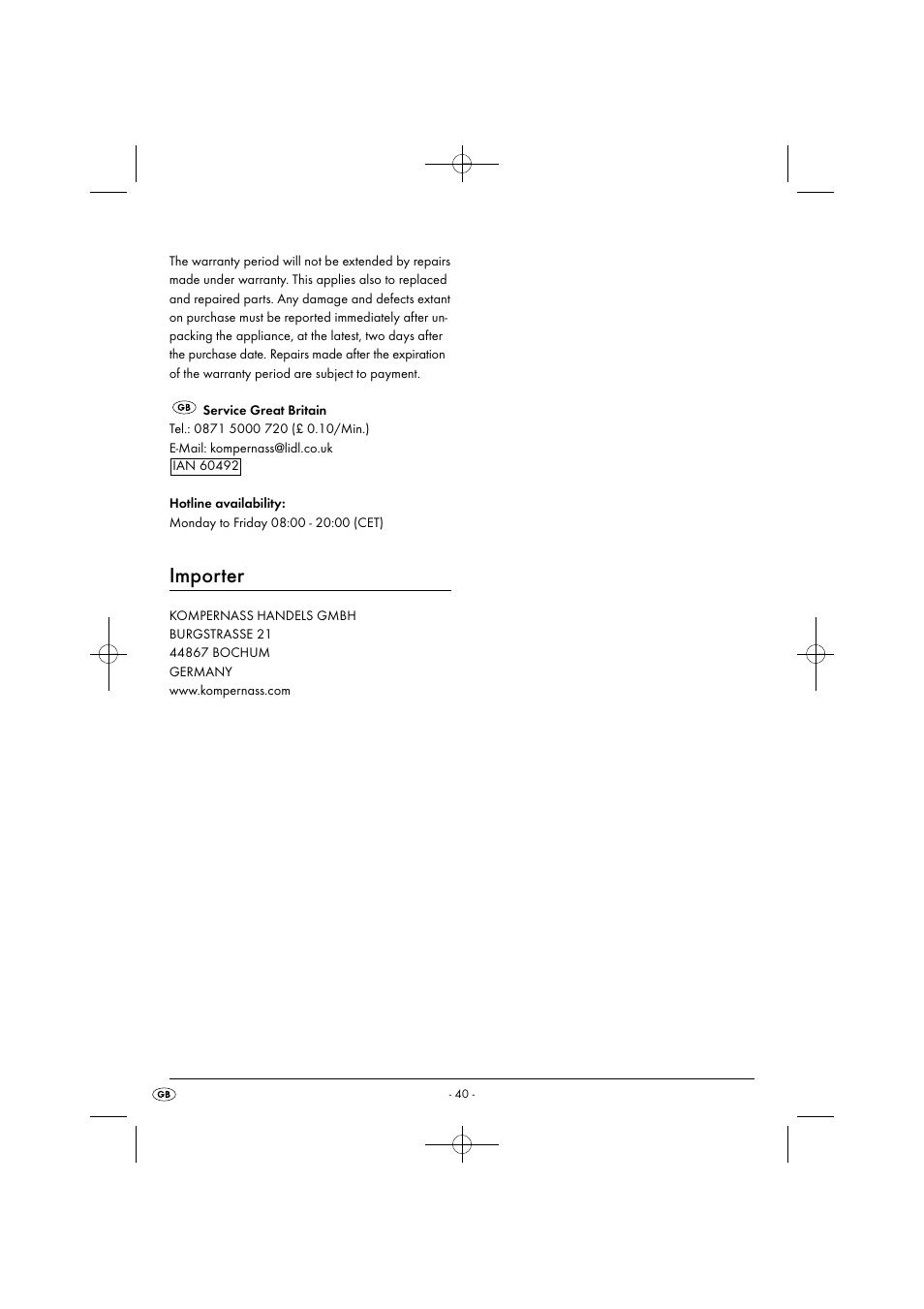 Importer | Silvercrest SHMS 300 B1 User Manual | Page 43 / 44