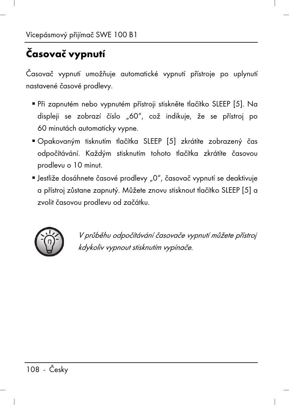 Časovač vypnutí | Silvercrest SWE 100 B1 User Manual | Page 110 / 174