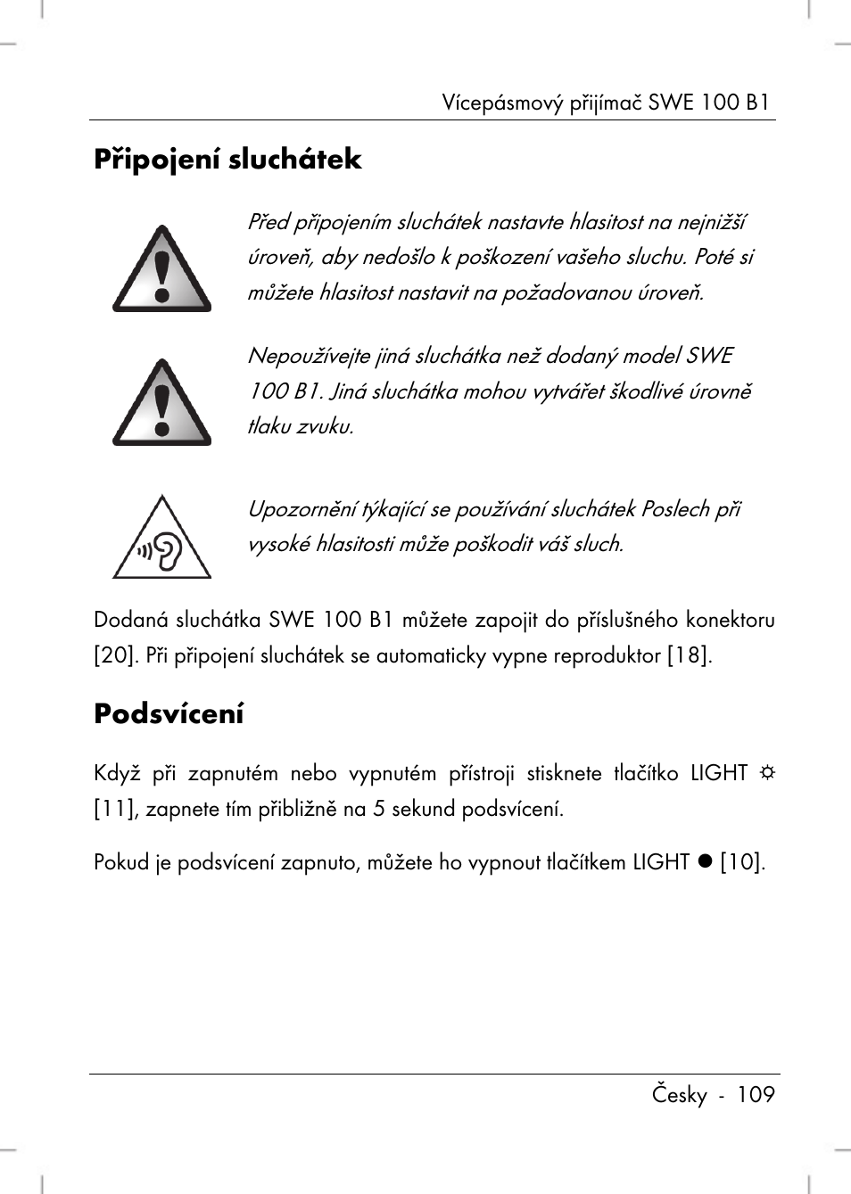 Připojení sluchátek, Podsvícení | Silvercrest SWE 100 B1 User Manual | Page 111 / 174