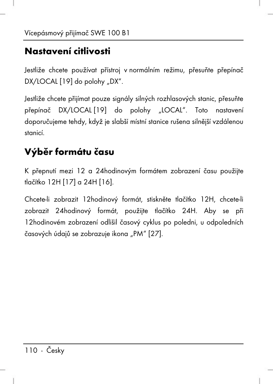 Nastavení citlivosti, Výběr formátu času | Silvercrest SWE 100 B1 User Manual | Page 112 / 174