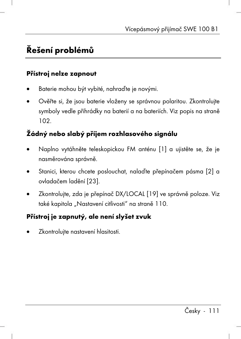 Řešení problémů | Silvercrest SWE 100 B1 User Manual | Page 113 / 174