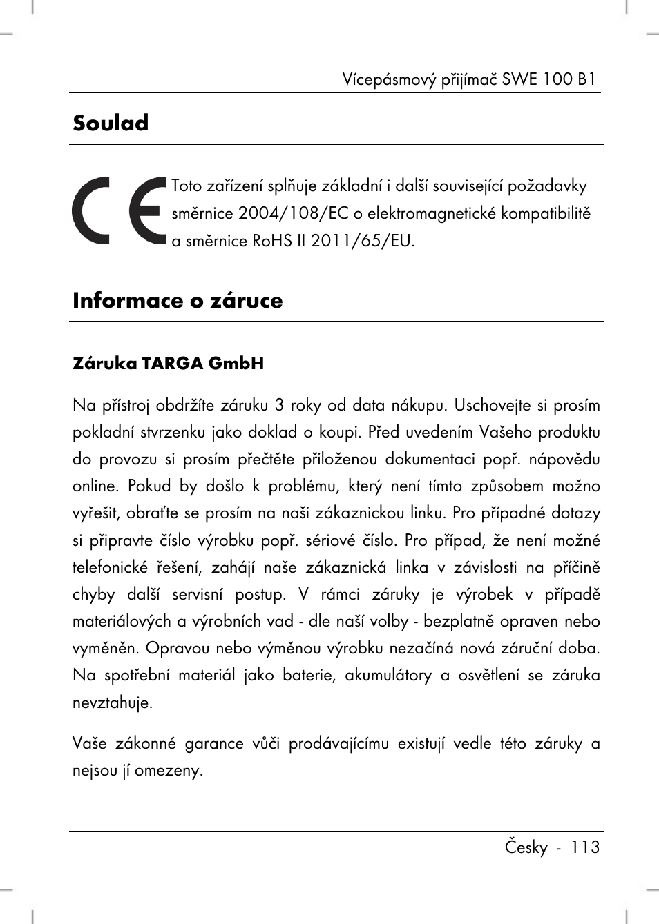 Soulad, Informace o záruce | Silvercrest SWE 100 B1 User Manual | Page 115 / 174