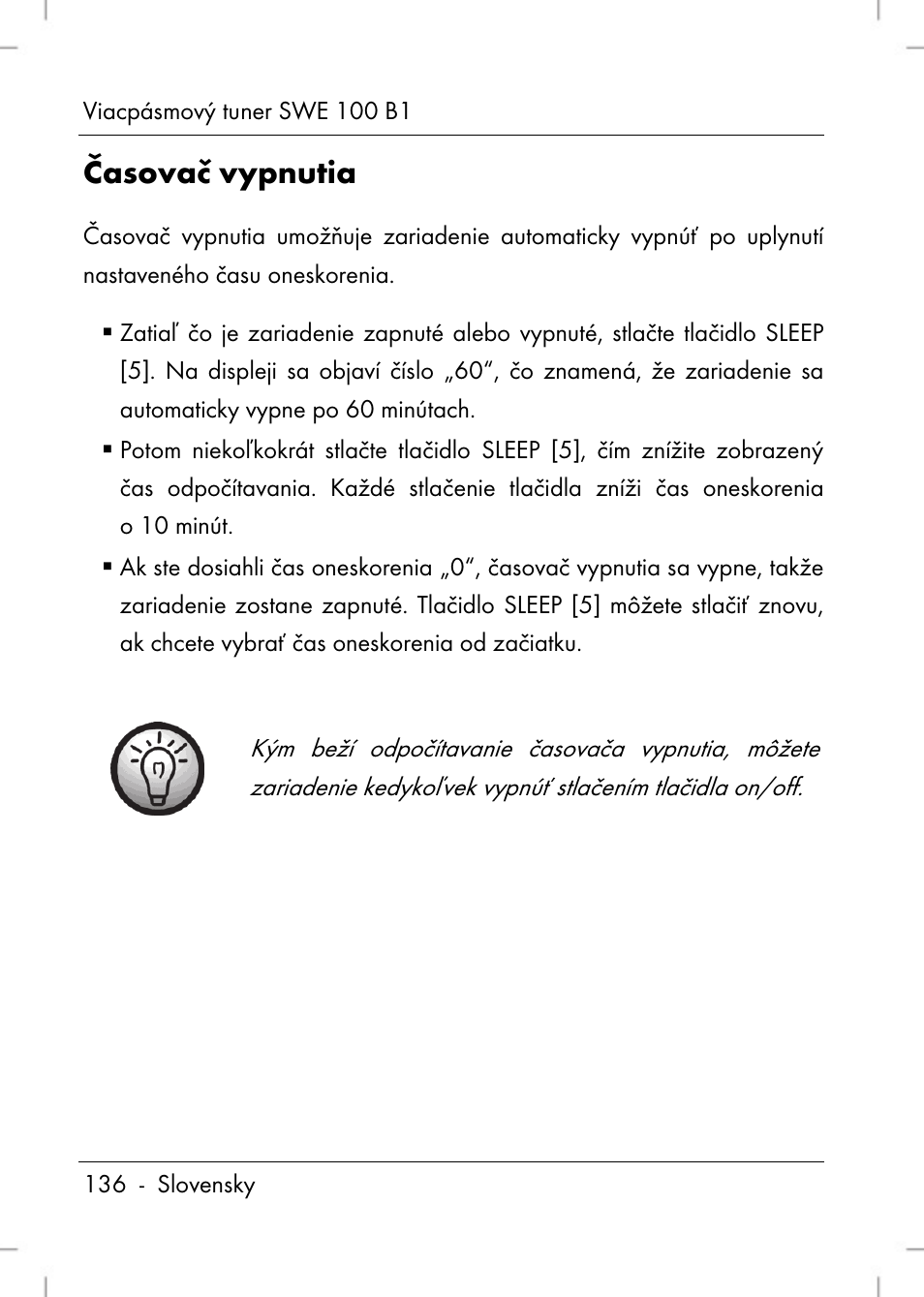 Časovač vypnutia | Silvercrest SWE 100 B1 User Manual | Page 138 / 174