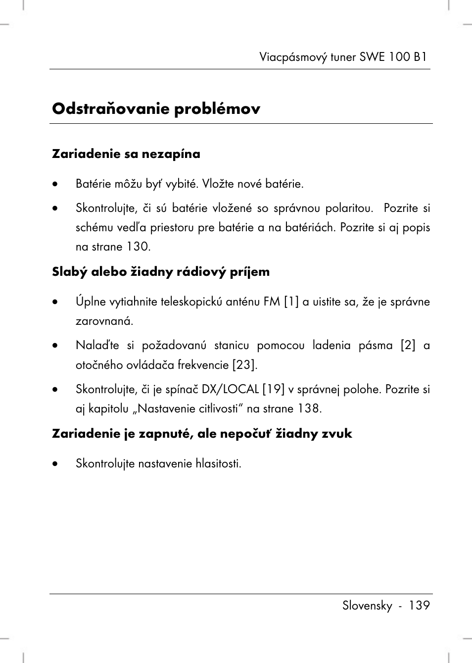 Odstraňovanie problémov | Silvercrest SWE 100 B1 User Manual | Page 141 / 174