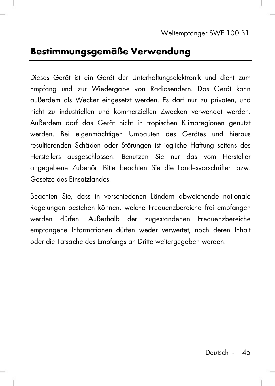 Bestimmungsgemäße verwendung | Silvercrest SWE 100 B1 User Manual | Page 147 / 174