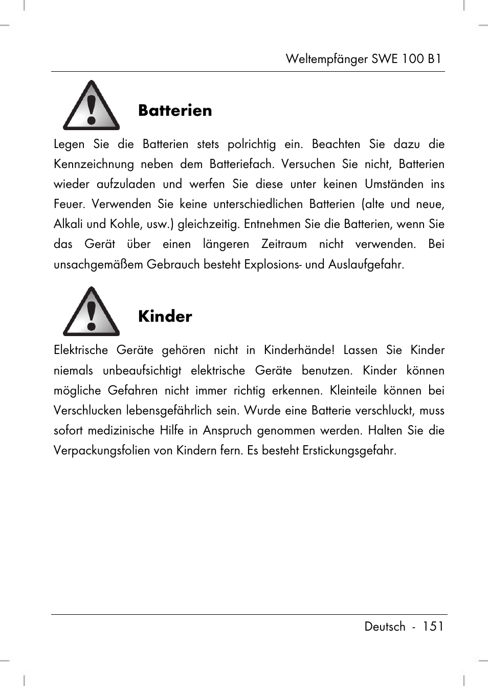Batterien, Kinder | Silvercrest SWE 100 B1 User Manual | Page 153 / 174