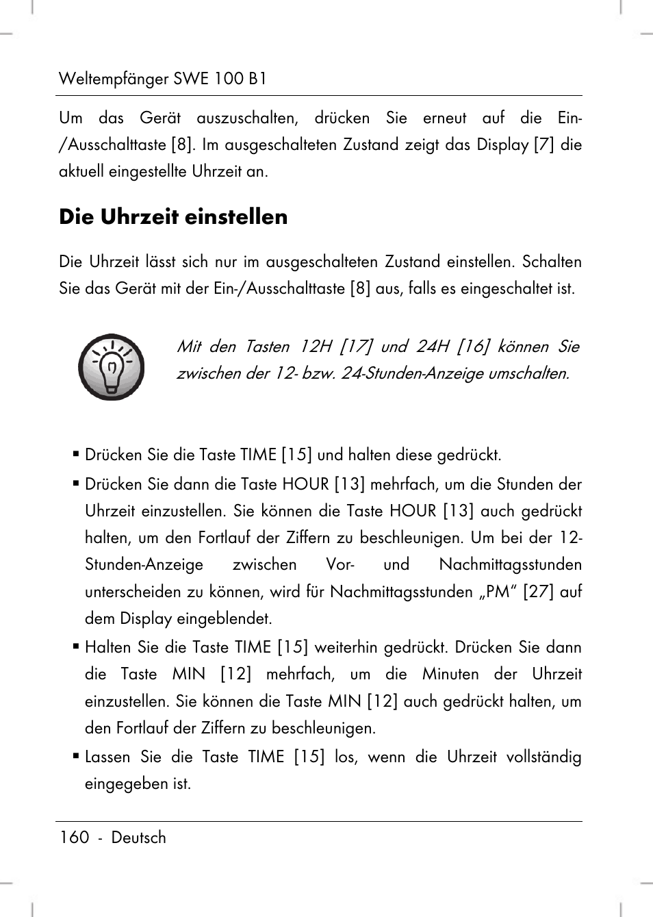 Die uhrzeit einstellen | Silvercrest SWE 100 B1 User Manual | Page 162 / 174