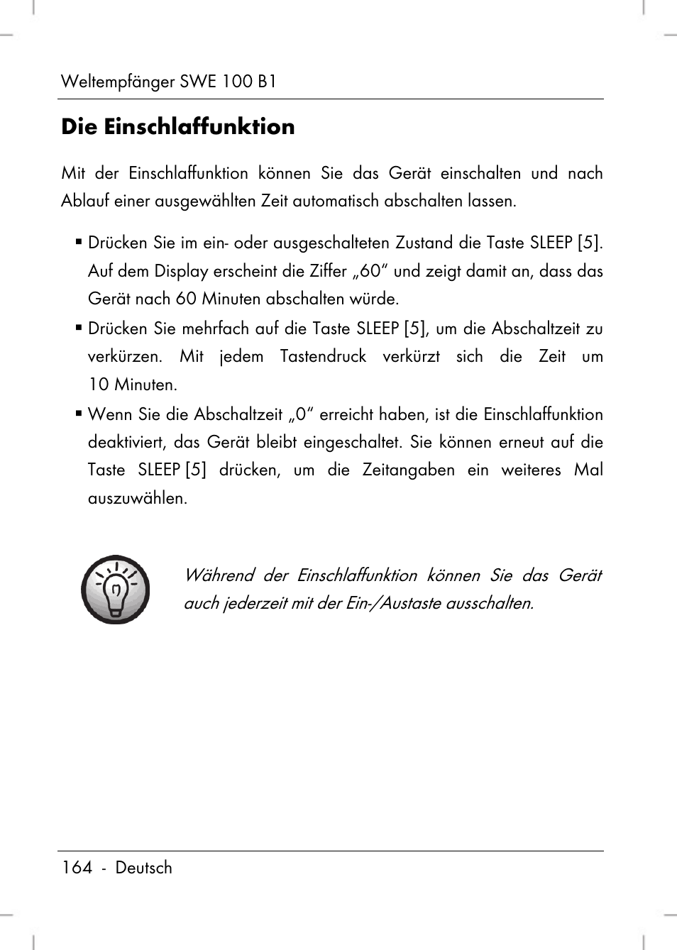 Die einschlaffunktion | Silvercrest SWE 100 B1 User Manual | Page 166 / 174