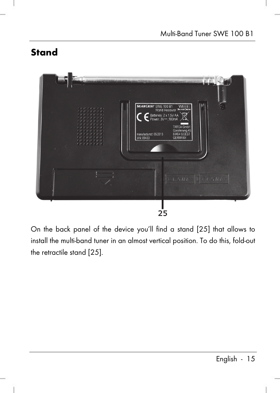 Stand | Silvercrest SWE 100 B1 User Manual | Page 17 / 174