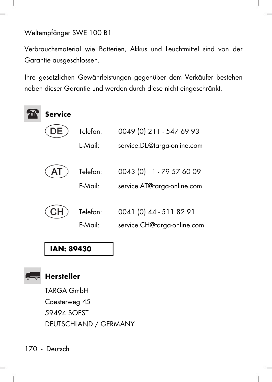 Silvercrest SWE 100 B1 User Manual | Page 172 / 174