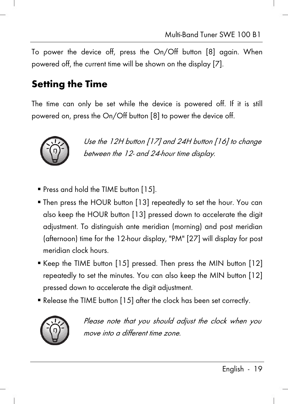 Setting the time | Silvercrest SWE 100 B1 User Manual | Page 21 / 174