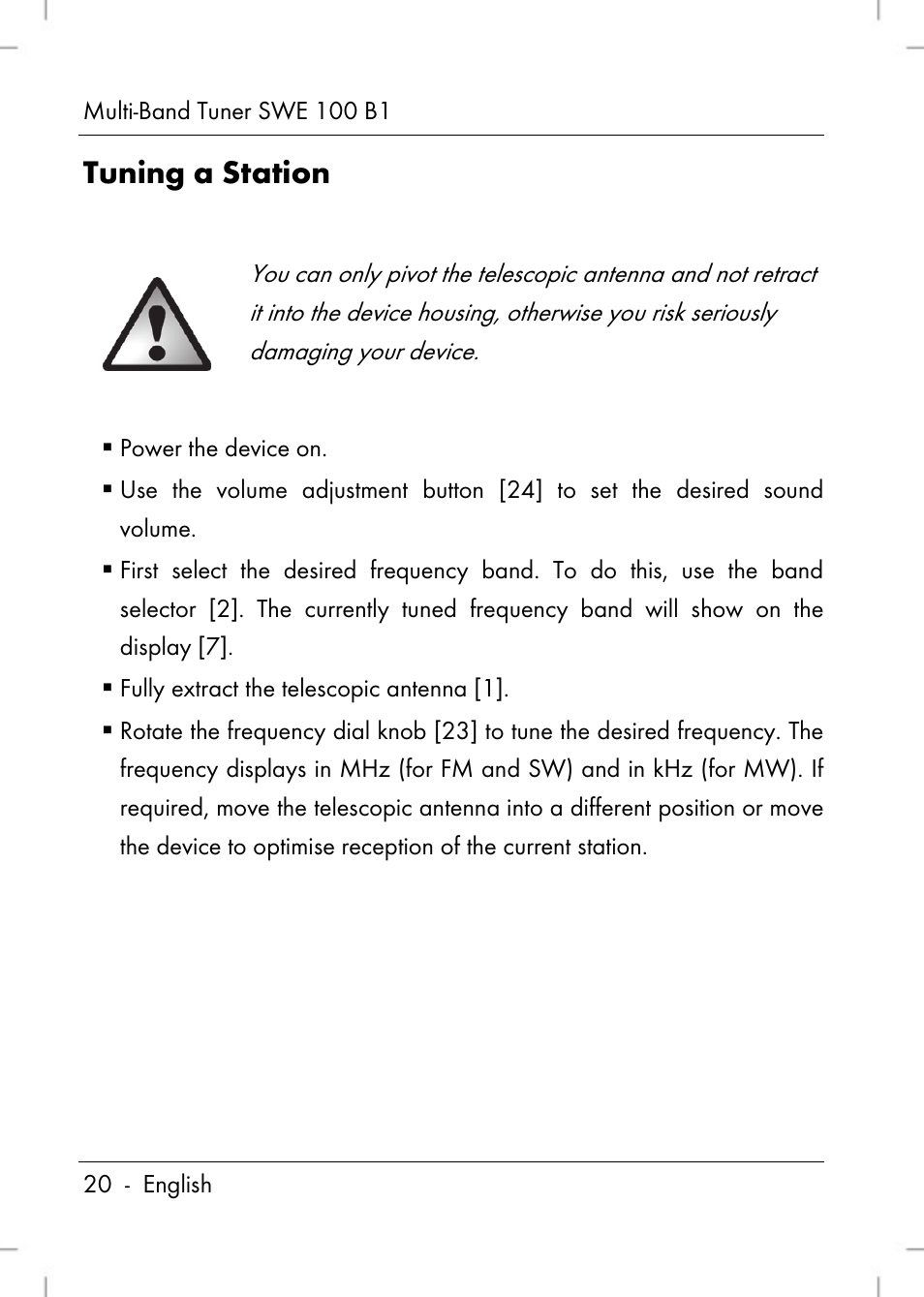 Tuning a station | Silvercrest SWE 100 B1 User Manual | Page 22 / 174