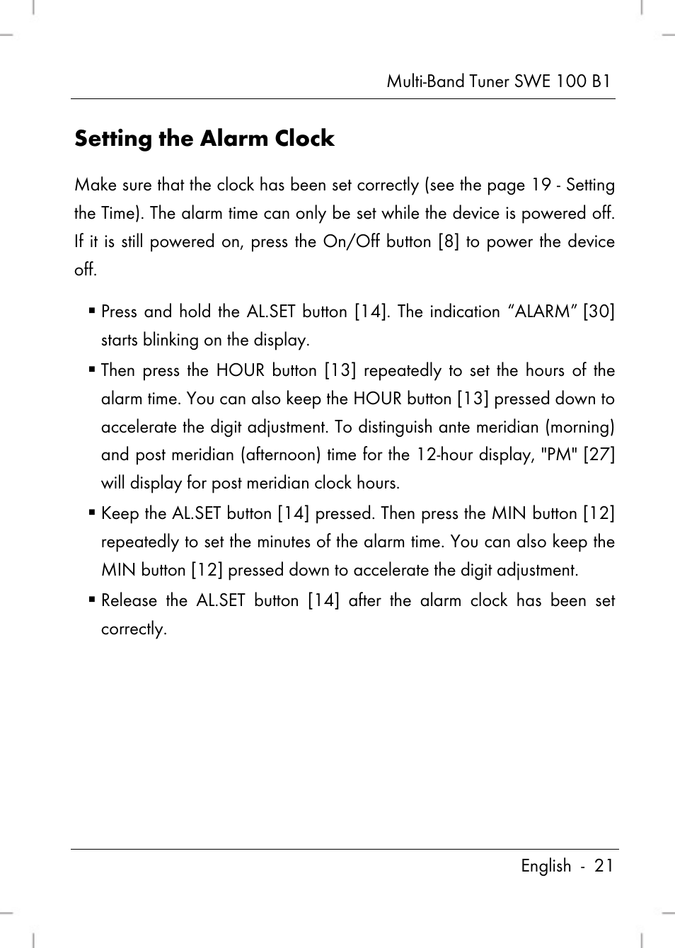 Setting the alarm clock | Silvercrest SWE 100 B1 User Manual | Page 23 / 174