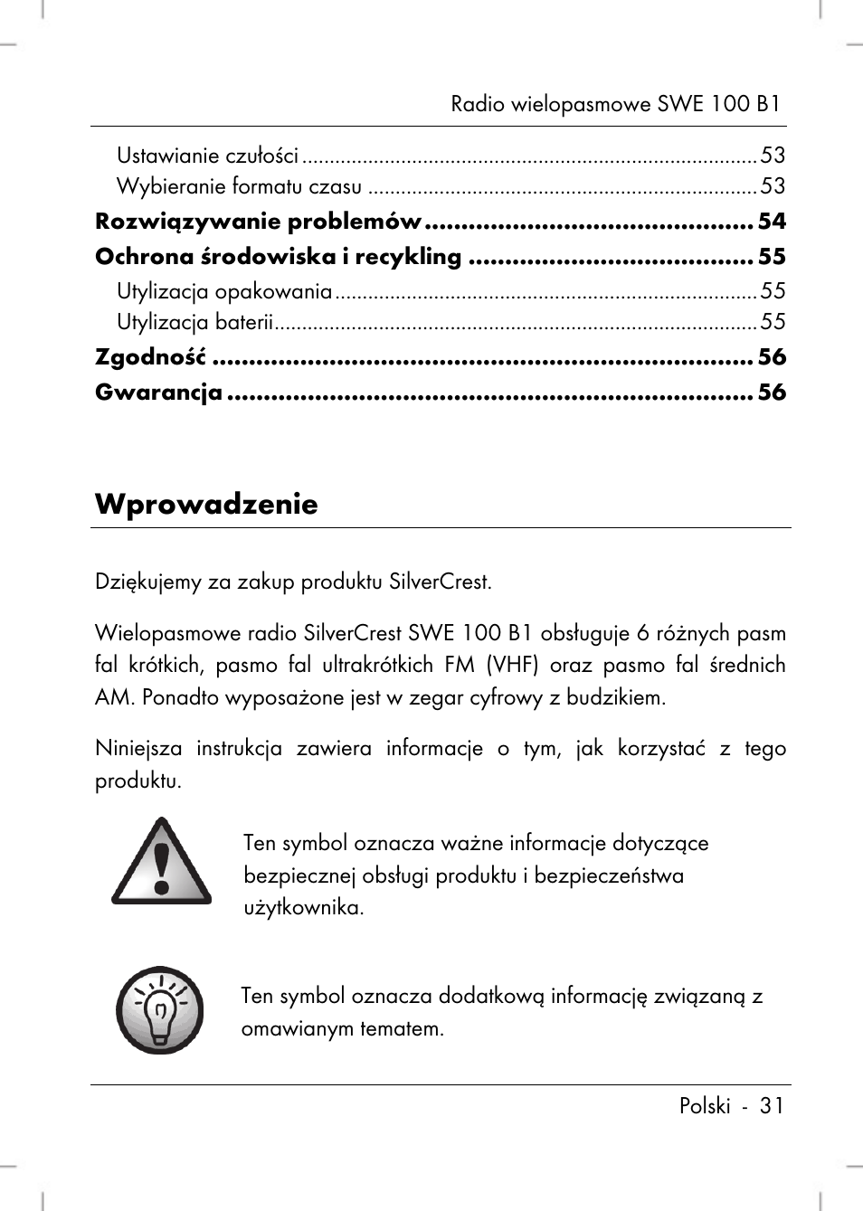 Wprowadzenie | Silvercrest SWE 100 B1 User Manual | Page 33 / 174