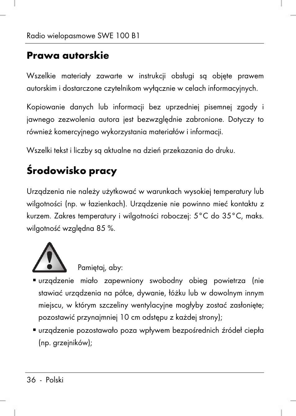 Prawa autorskie, Środowisko pracy | Silvercrest SWE 100 B1 User Manual | Page 38 / 174