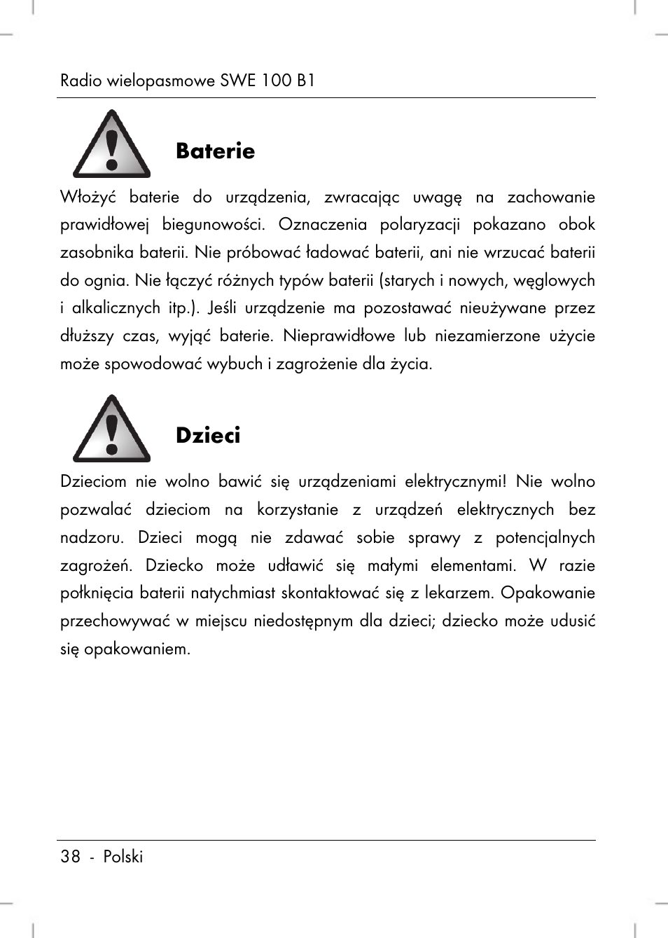 Baterie, Dzieci | Silvercrest SWE 100 B1 User Manual | Page 40 / 174