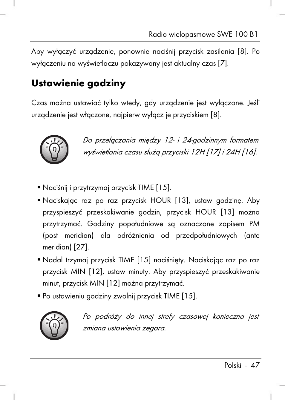 Ustawienie godziny | Silvercrest SWE 100 B1 User Manual | Page 49 / 174