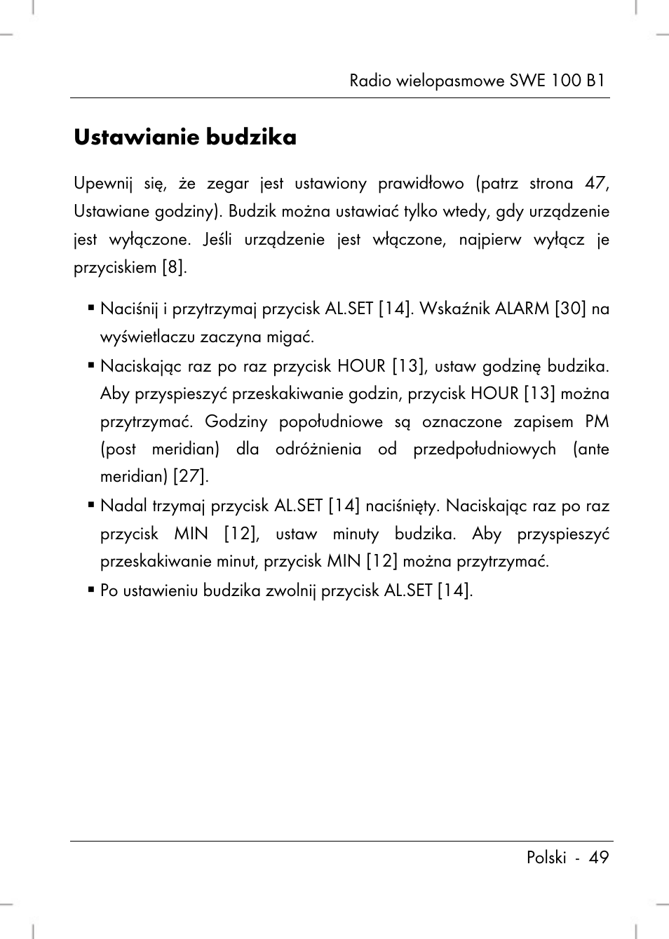 Ustawianie budzika | Silvercrest SWE 100 B1 User Manual | Page 51 / 174