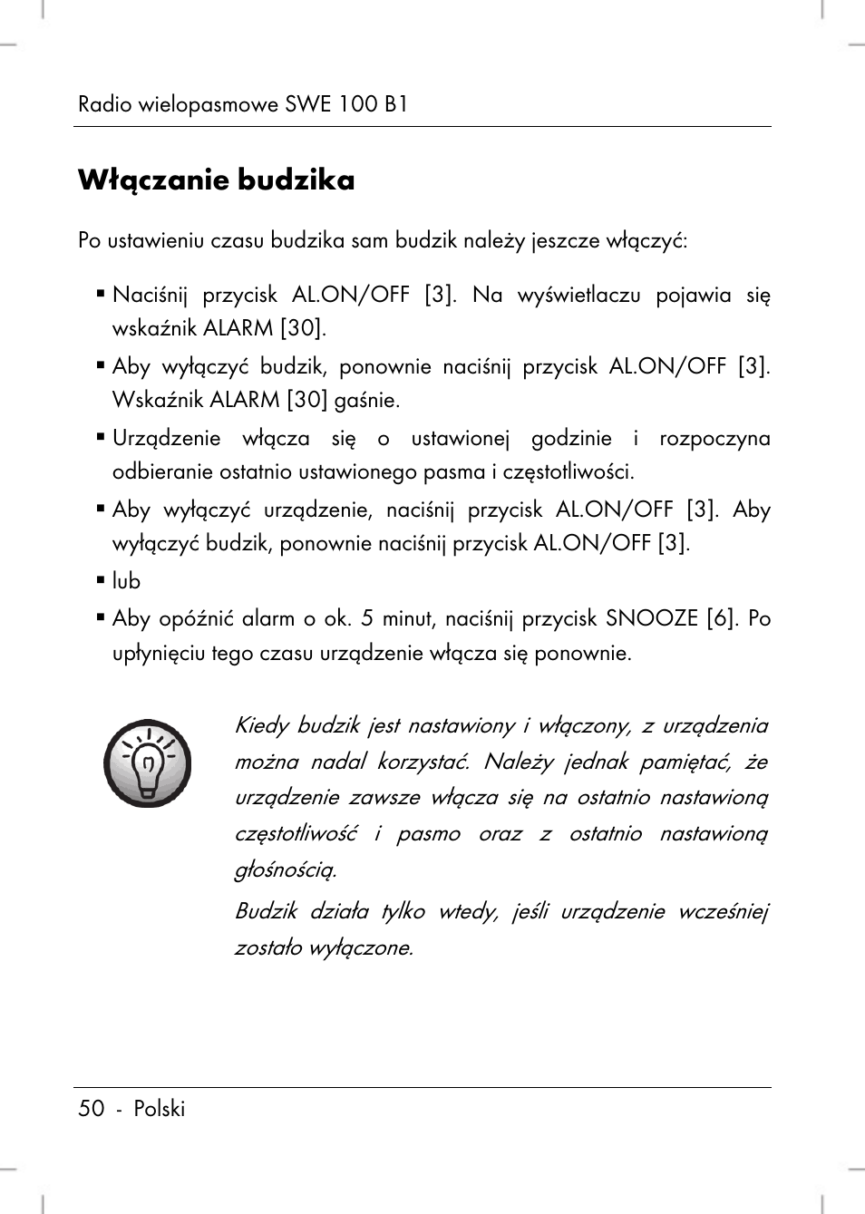 Włączanie budzika | Silvercrest SWE 100 B1 User Manual | Page 52 / 174