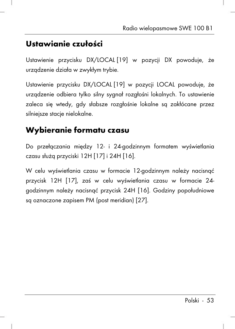 Ustawianie czułości, Wybieranie formatu czasu | Silvercrest SWE 100 B1 User Manual | Page 55 / 174