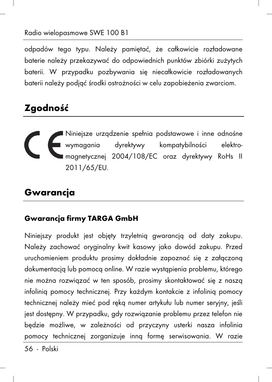 Zgodność, Gwarancja | Silvercrest SWE 100 B1 User Manual | Page 58 / 174