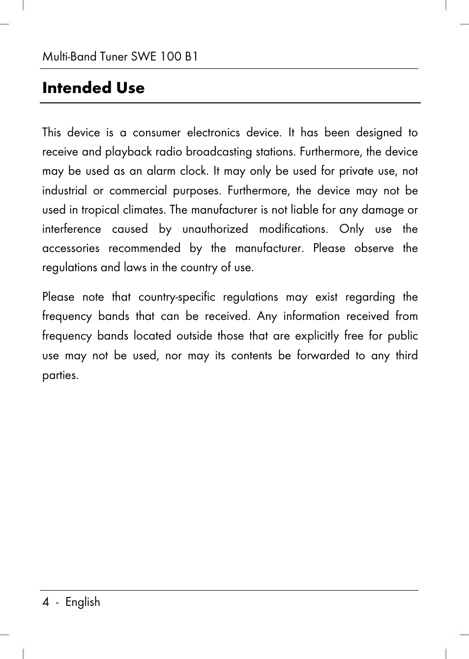 Intended use | Silvercrest SWE 100 B1 User Manual | Page 6 / 174