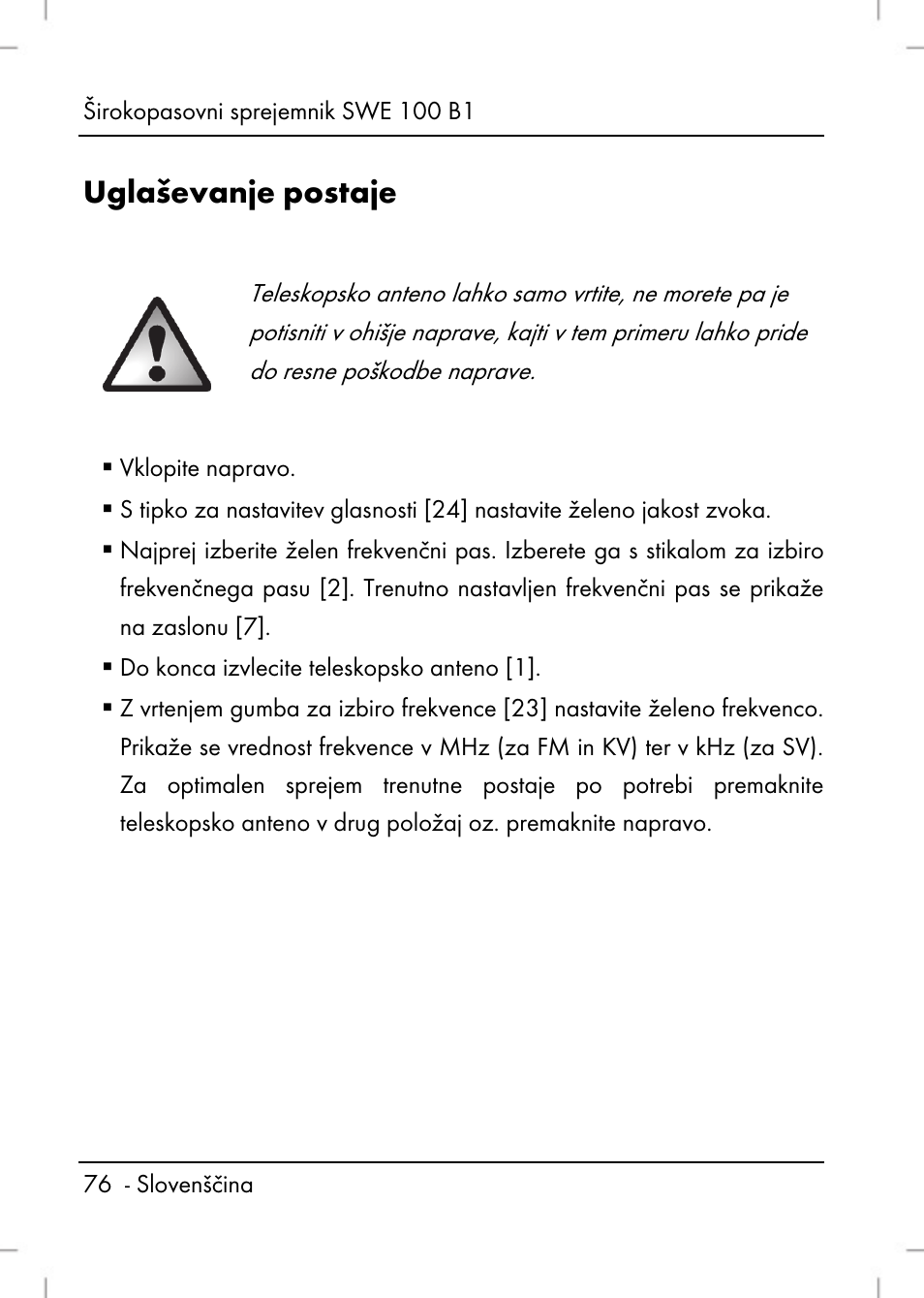 Uglaševanje postaje | Silvercrest SWE 100 B1 User Manual | Page 78 / 174